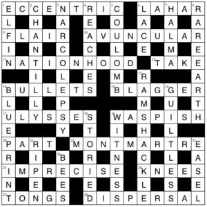 Completed crossword grid containing the solutions given in the blog below. 
