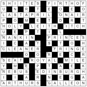 A completed crossword grid containing the solutions given in the blog below.