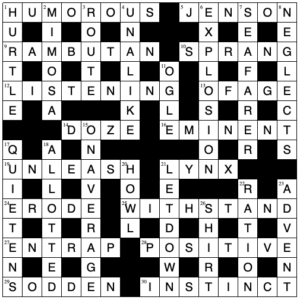 Completed crossword grid showing the solutions to the clues in Financial Times cryptic crossword 18,170